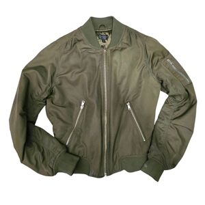 TopShop Women's Bomber Jacket Size US 2, EUR 34, UK 6 Green Zippers Pre-Owned